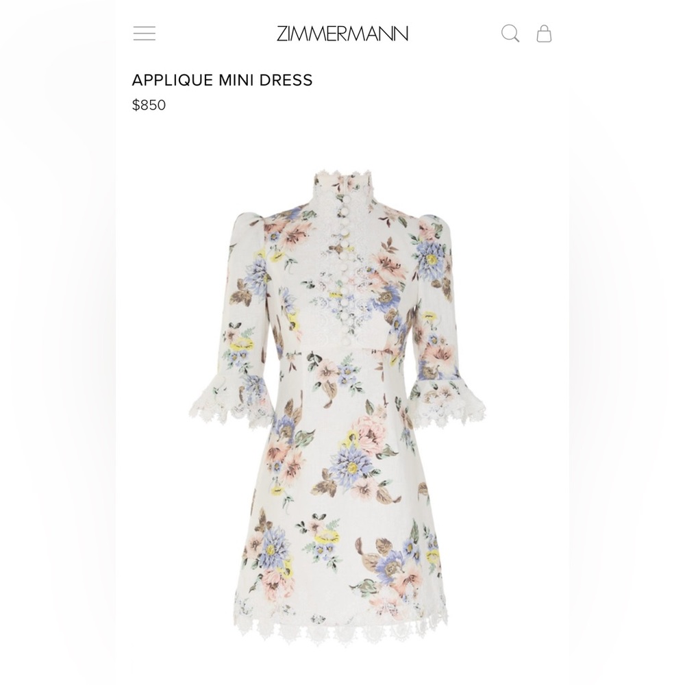 Zimmermann APPLIQUE MINI DRESS Blue White Floral Size 1